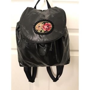 Lake Alster Backpack, Black Signature Rose Jacquard & Needlepoint Patch - RARE